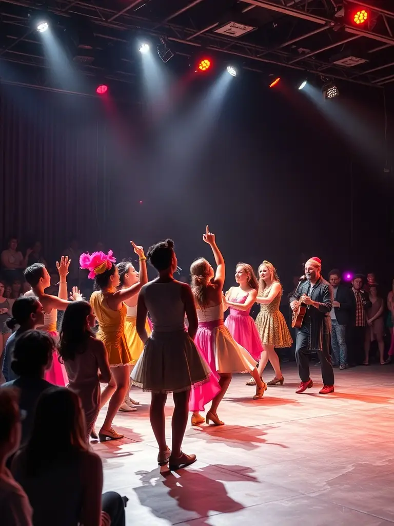 A captivating image of a live performance during the Festival of Short Arts, featuring artists, audience members, and a vibrant stage setup.